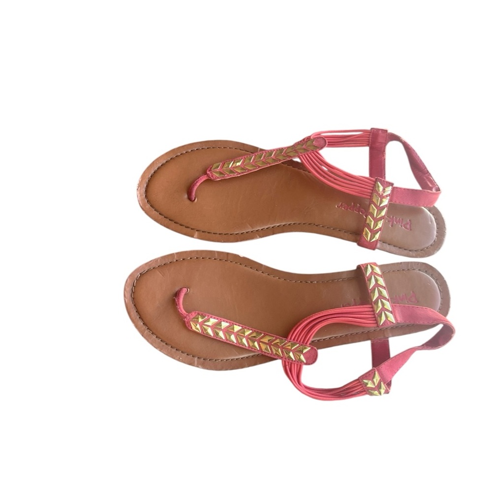 Elegant Coral and Beaded Gold Women's Sandals - Pink and pepper